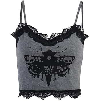 Women's Sexy Grunge Moth Print Cropped Tops Y2K Vintage